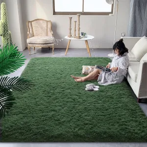 DweIke Area Rugs for Bedroom Living Room, 4x6 Fluffy Dark Green Rug Non-Slip Carpet for Kids Boys Girls Teen Dorm Nursery Home Decor, Super Soft Shaggy Plush Indoor Bedside Carpets
