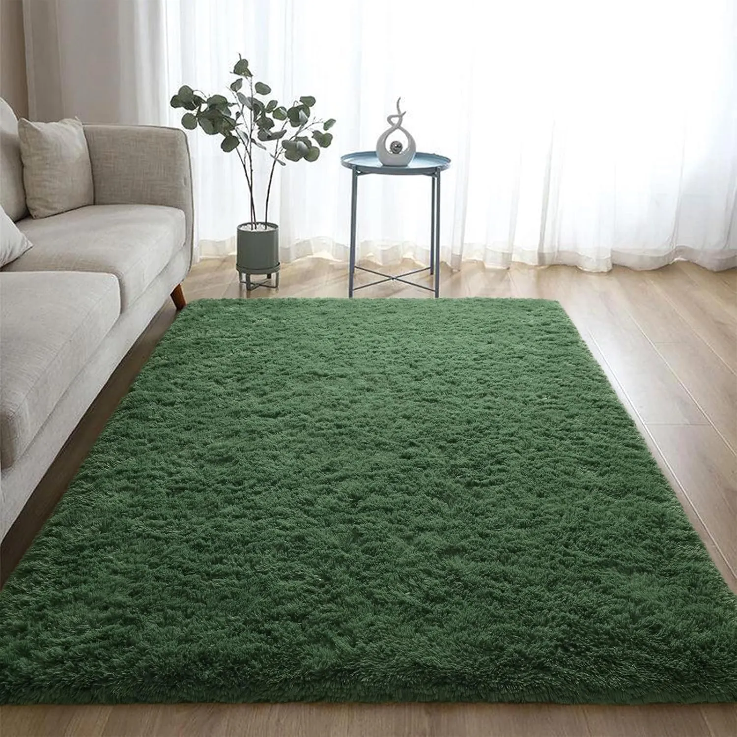 DweIke Area Rugs for Bedroom Living Room, 4x6 Fluffy Dark Green Rug Non-Slip Carpet for Kids Boys Girls Teen Dorm Nursery Home Decor, Super Soft Shaggy Plush Indoor Bedside Carpets