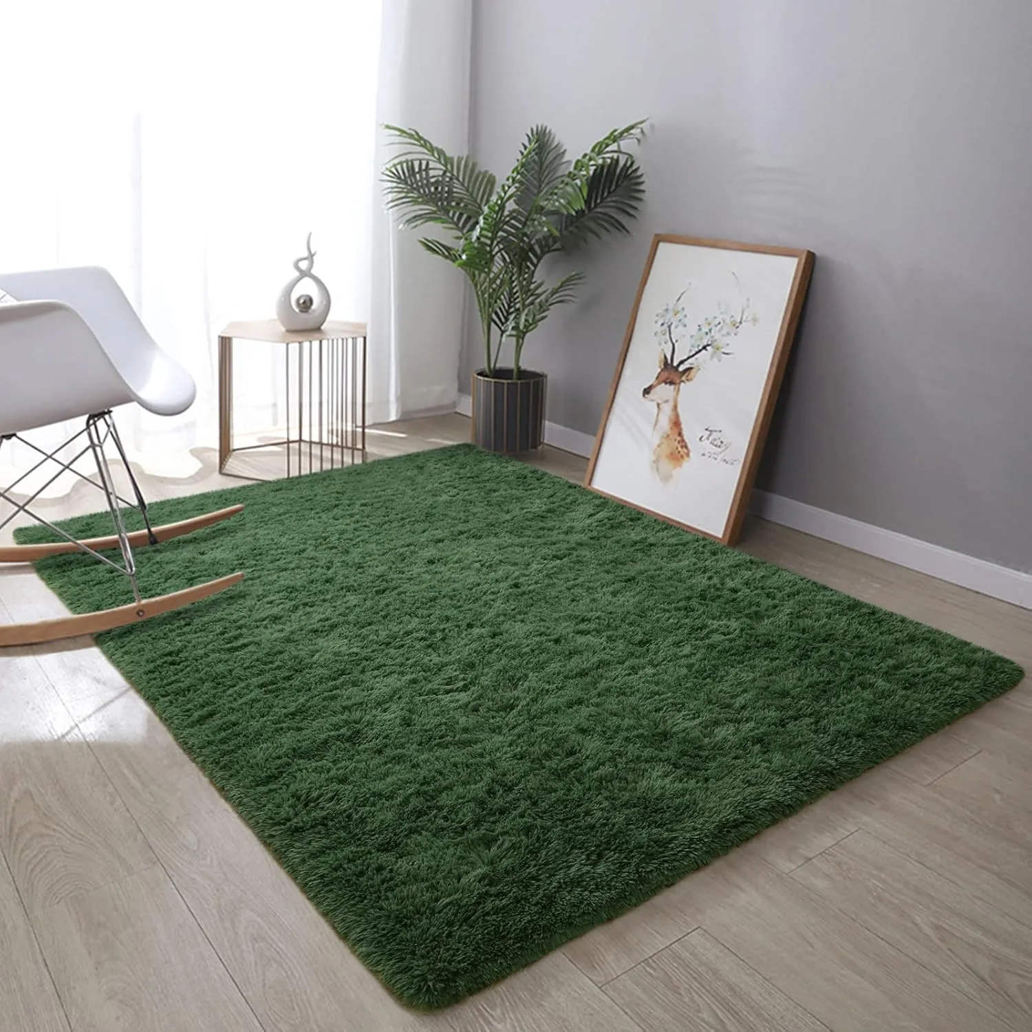 DweIke Area Rugs for Bedroom Living Room, 4x6 Fluffy Dark Green Rug Non-Slip Carpet for Kids Boys Girls Teen Dorm Nursery Home Decor, Super Soft Shaggy Plush Indoor Bedside Carpets