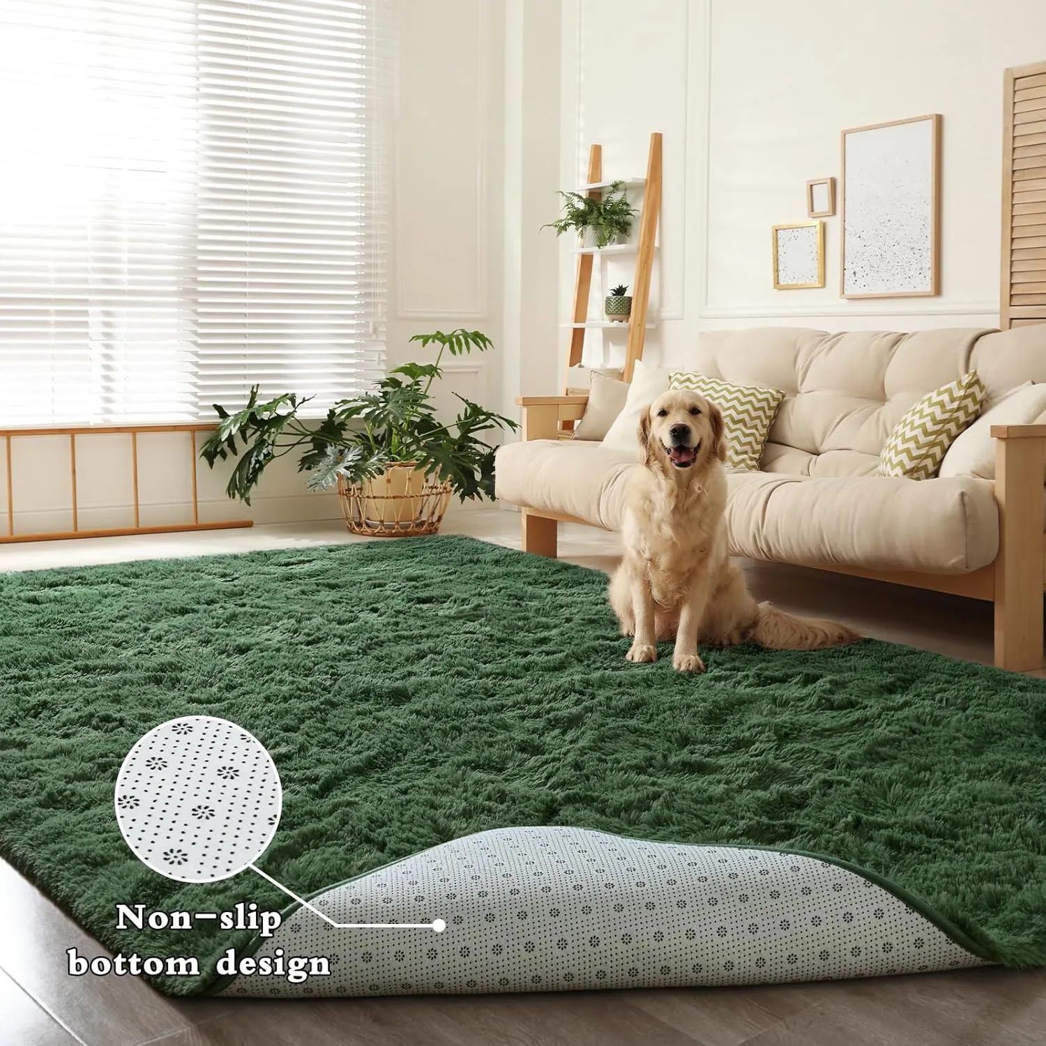 DweIke Area Rugs for Bedroom Living Room, 4x6 Fluffy Dark Green Rug Non-Slip Carpet for Kids Boys Girls Teen Dorm Nursery Home Decor, Super Soft Shaggy Plush Indoor Bedside Carpets