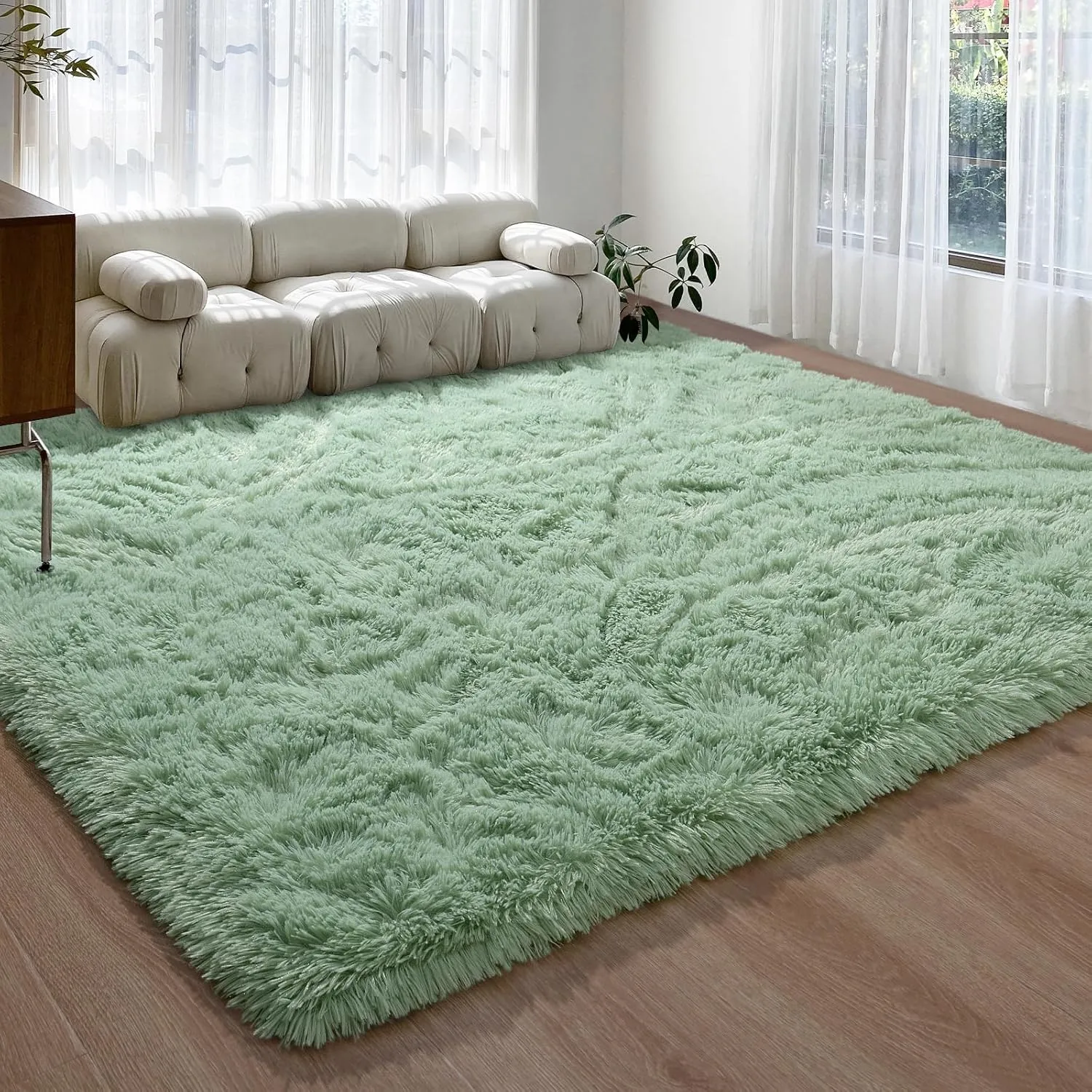 DweIke Super Soft Shaggy Rugs Fluffy Carpets, 4x6 ft Sage Green Area Rug for Living Room Bedroom Girls Kids Room Nursery Home Decor, Non-Slip Washable Plush Indoor Floor Bedside Carpet