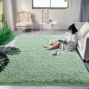 DweIke Super Soft Shaggy Rugs Fluffy Carpets, 4x6 ft Sage Green Area Rug for Living Room Bedroom Girls Kids Room Nursery Home Decor, Non-Slip Washable Plush Indoor Floor Bedside Carpet