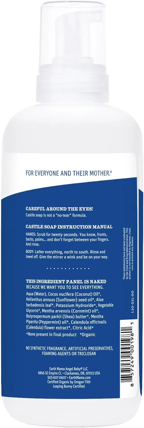 Earth Mama Wild Peppermint Hand & Body Wash | Foaming Hand Soap Refill, Castile Soap Liquid Made with Organic Wild Mint & Peppermint Oil, 5.3 fl oz & Liter Refill