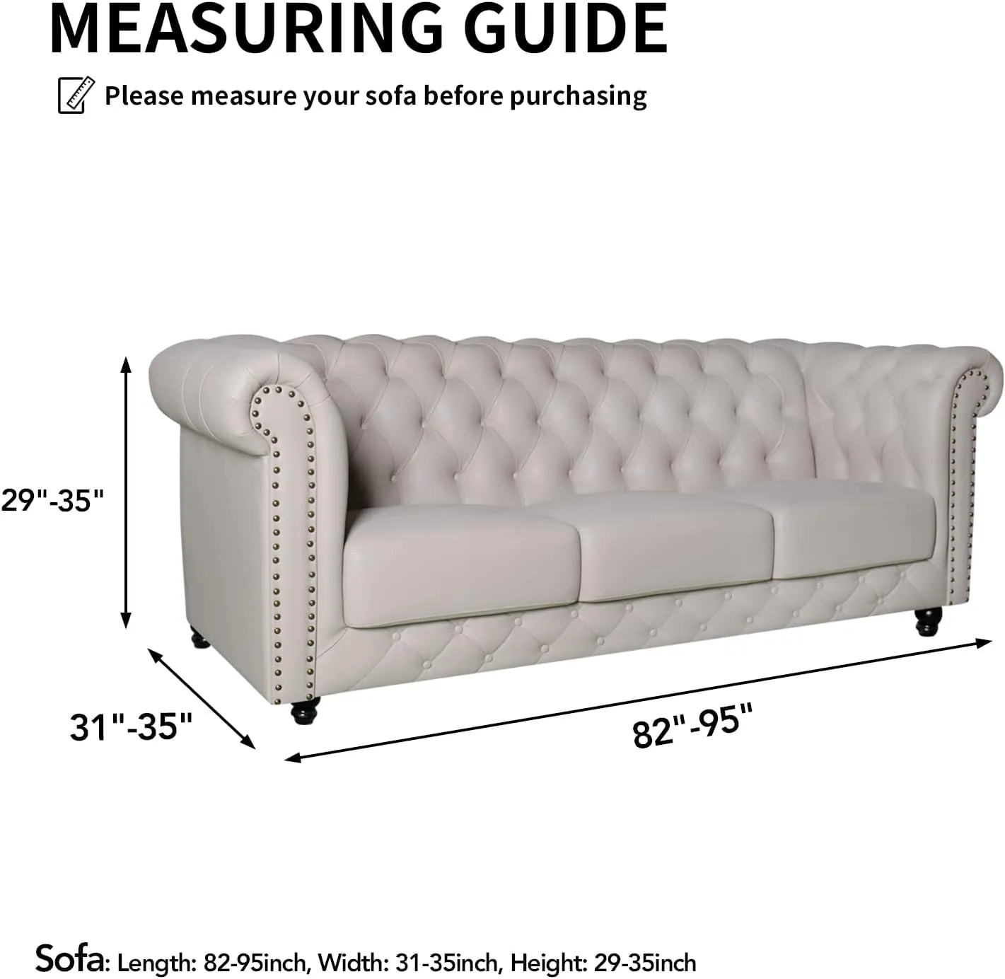 Easy-Going Stretch Velvet Chesterfield Style Couch Slipcover for Living Room, Soft Non-Slip Sofa Cover Furniture Protector for Dogs (Sofa, Black)