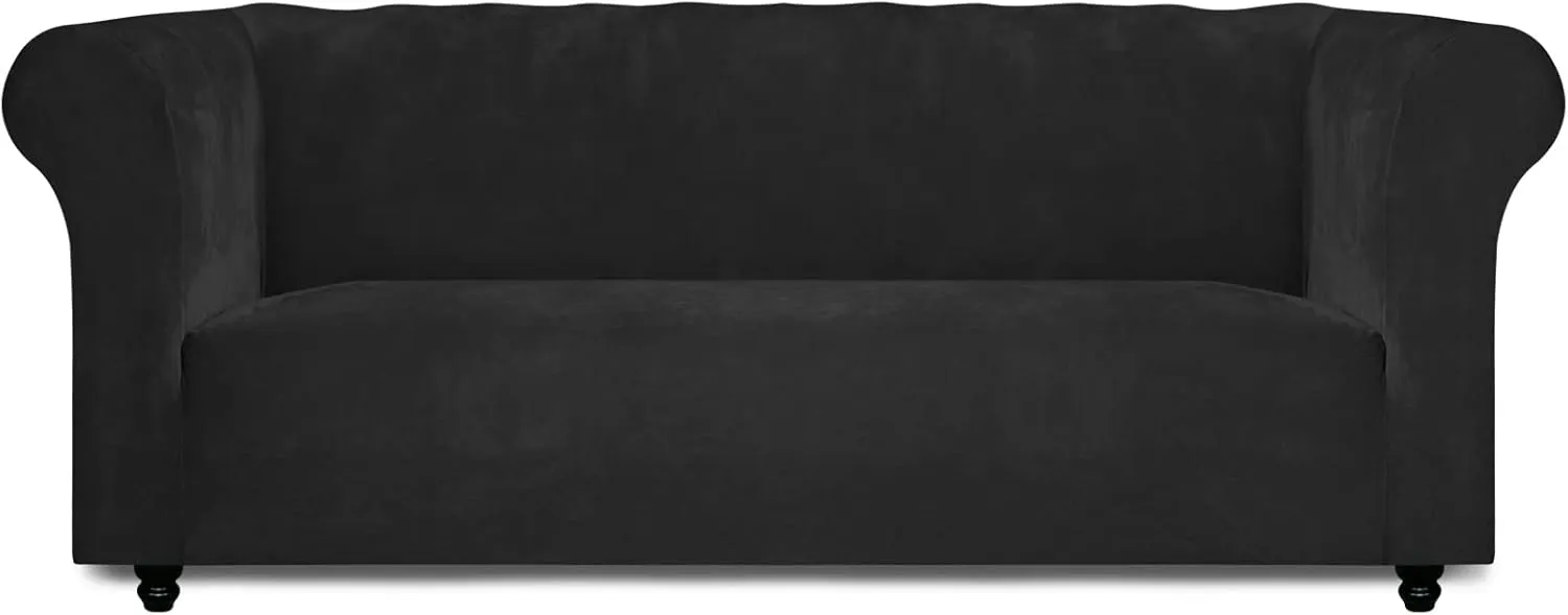 Easy-Going Stretch Velvet Chesterfield Style Couch Slipcover for Living Room, Soft Non-Slip Sofa Cover Furniture Protector for Dogs (Sofa, Black)