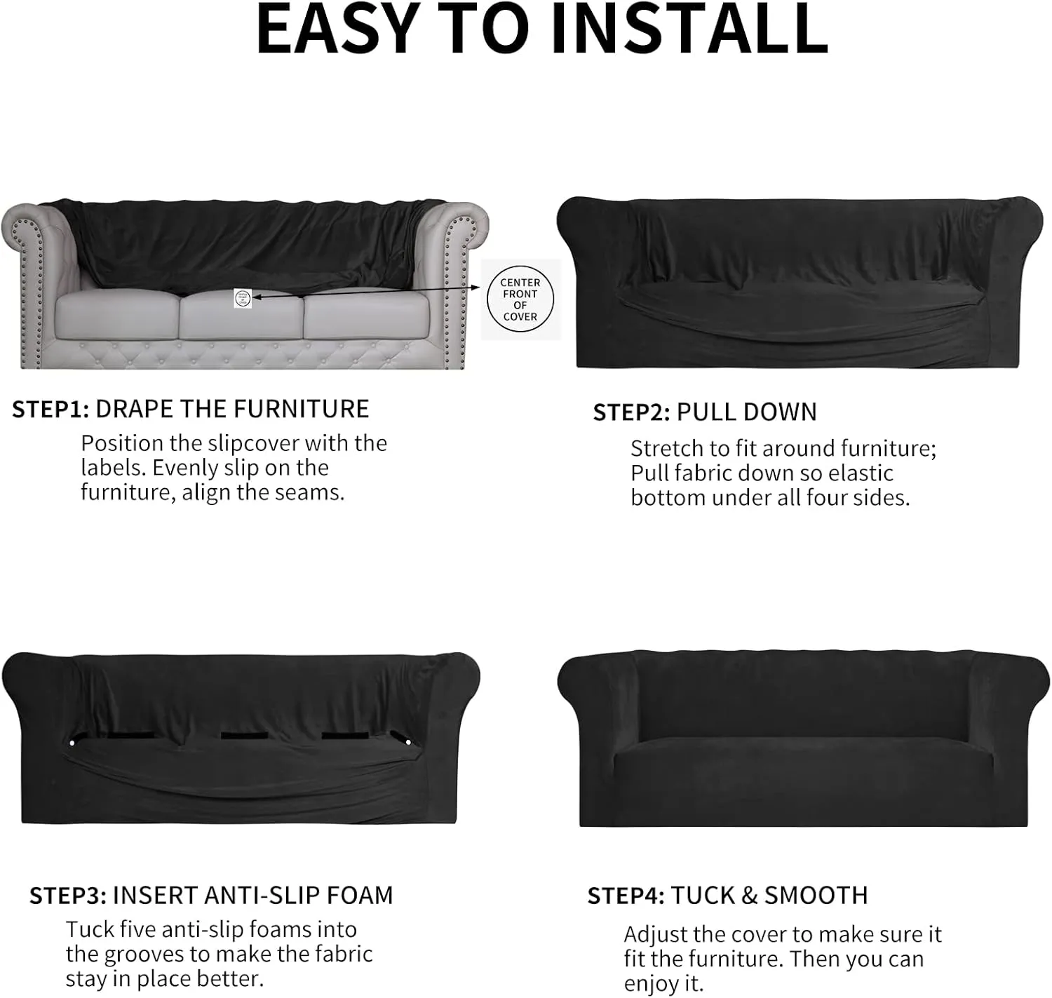 Easy-Going Stretch Velvet Chesterfield Style Couch Slipcover for Living Room, Soft Non-Slip Sofa Cover Furniture Protector for Dogs (Sofa, Black)