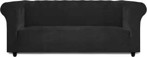 Easy-Going Stretch Velvet Chesterfield Style Couch Slipcover for Living Room, Soft Non-Slip Sofa Cover Furniture Protector for Dogs (Sofa, Black)