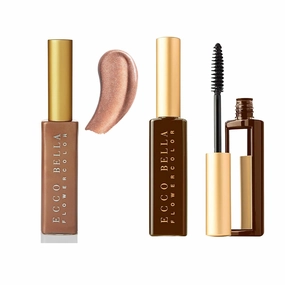 Ecco Bella Plant-Based Vegan Natural Glow Kit, Natural Lip Gloss (Peace), FlowerColor Mascara (Brown)