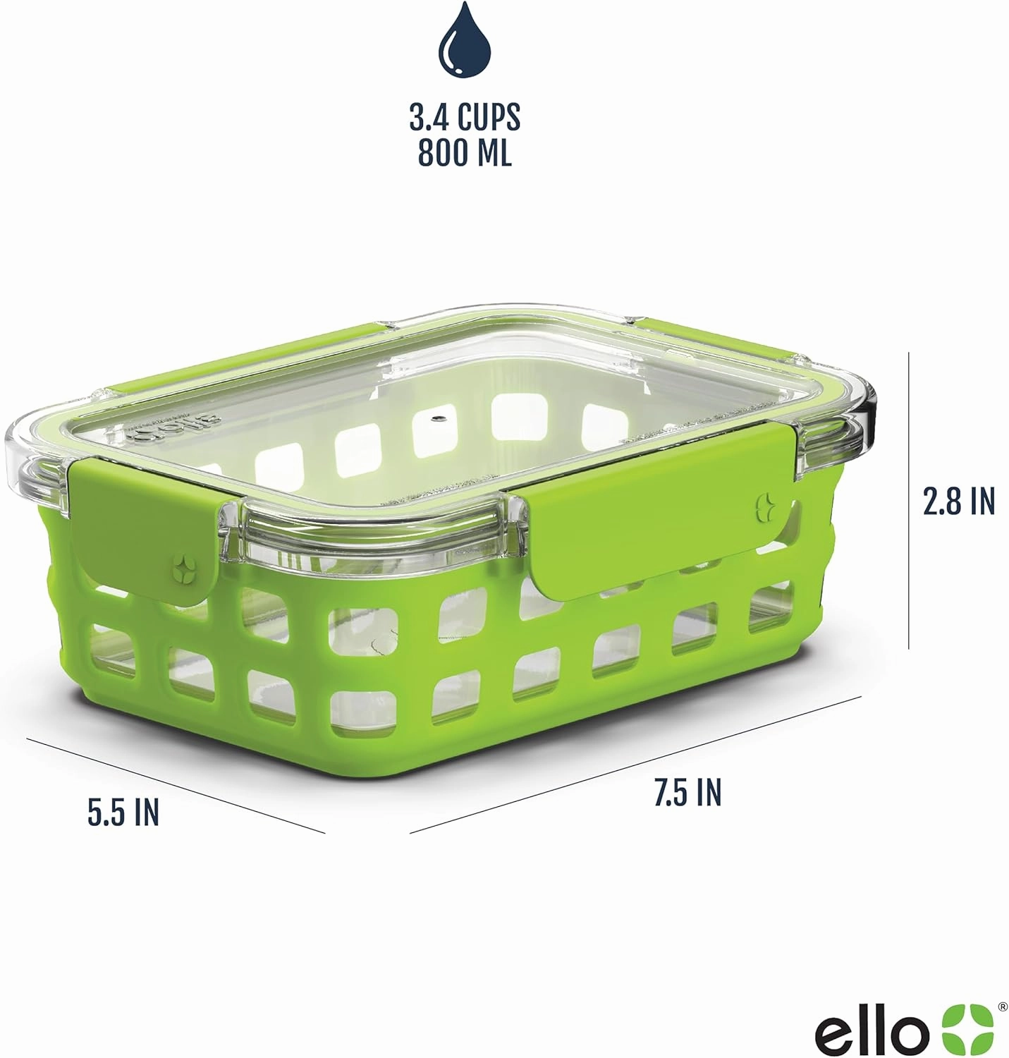 Ello Duraglass 3.4 Cup Meal Prep Sets 10Pc, 5 Pack Set- Glass Food Storage Container with Silicone Sleeve and Airtight BPA-Free Plastic Lids, Dishwasher, Microwave, and Freezer Safe, Fruit Salad