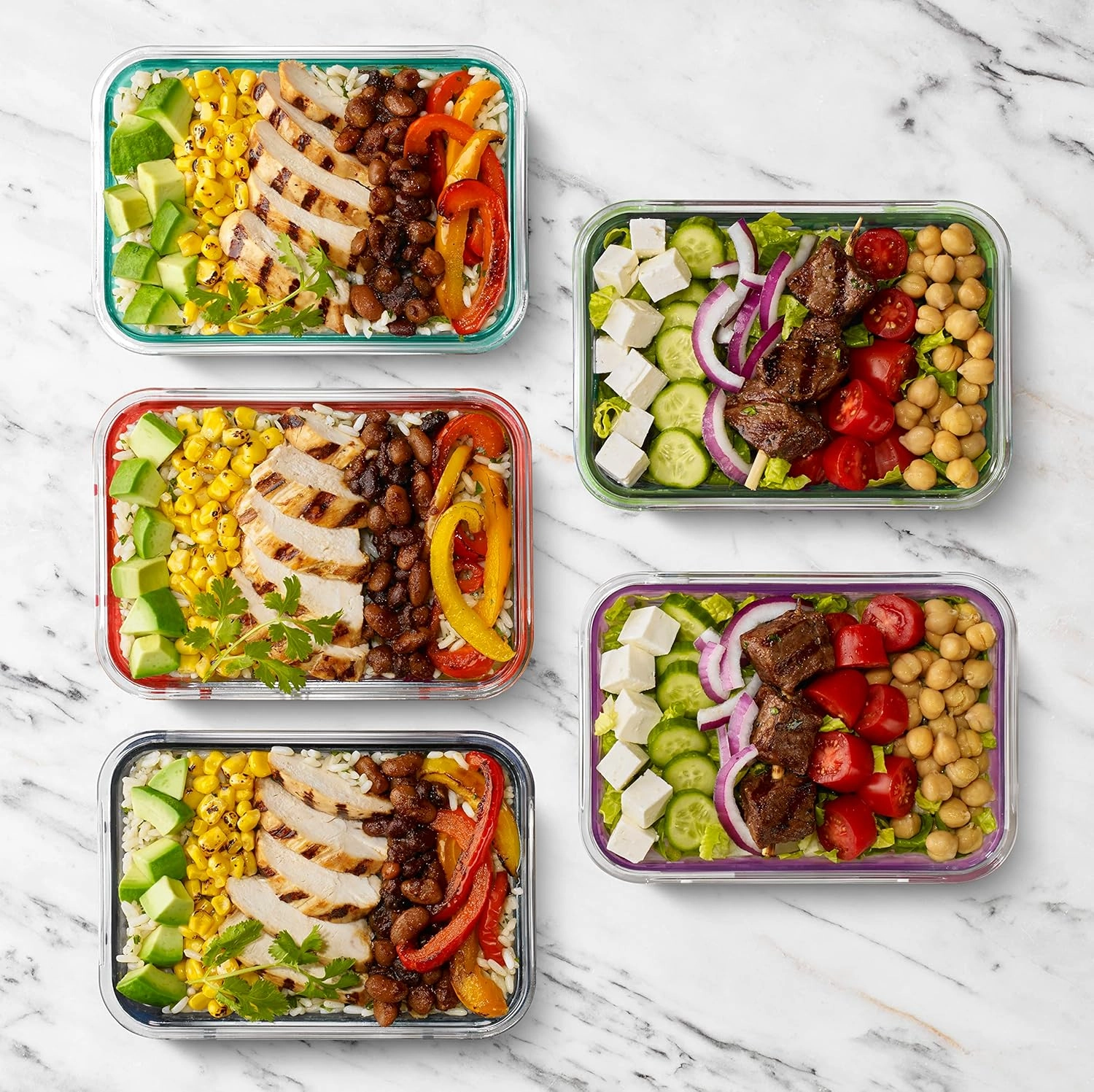 Ello Duraglass 3.4 Cup Meal Prep Sets 10Pc, 5 Pack Set- Glass Food Storage Container with Silicone Sleeve and Airtight BPA-Free Plastic Lids, Dishwasher, Microwave, and Freezer Safe, Fruit Salad