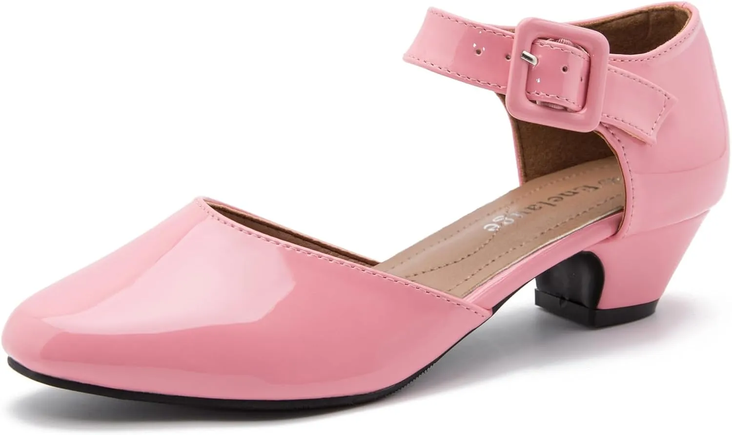 Enelauge Women's Ankle Strap Closed Toe Low Chunky Heel Dress Work Pumps