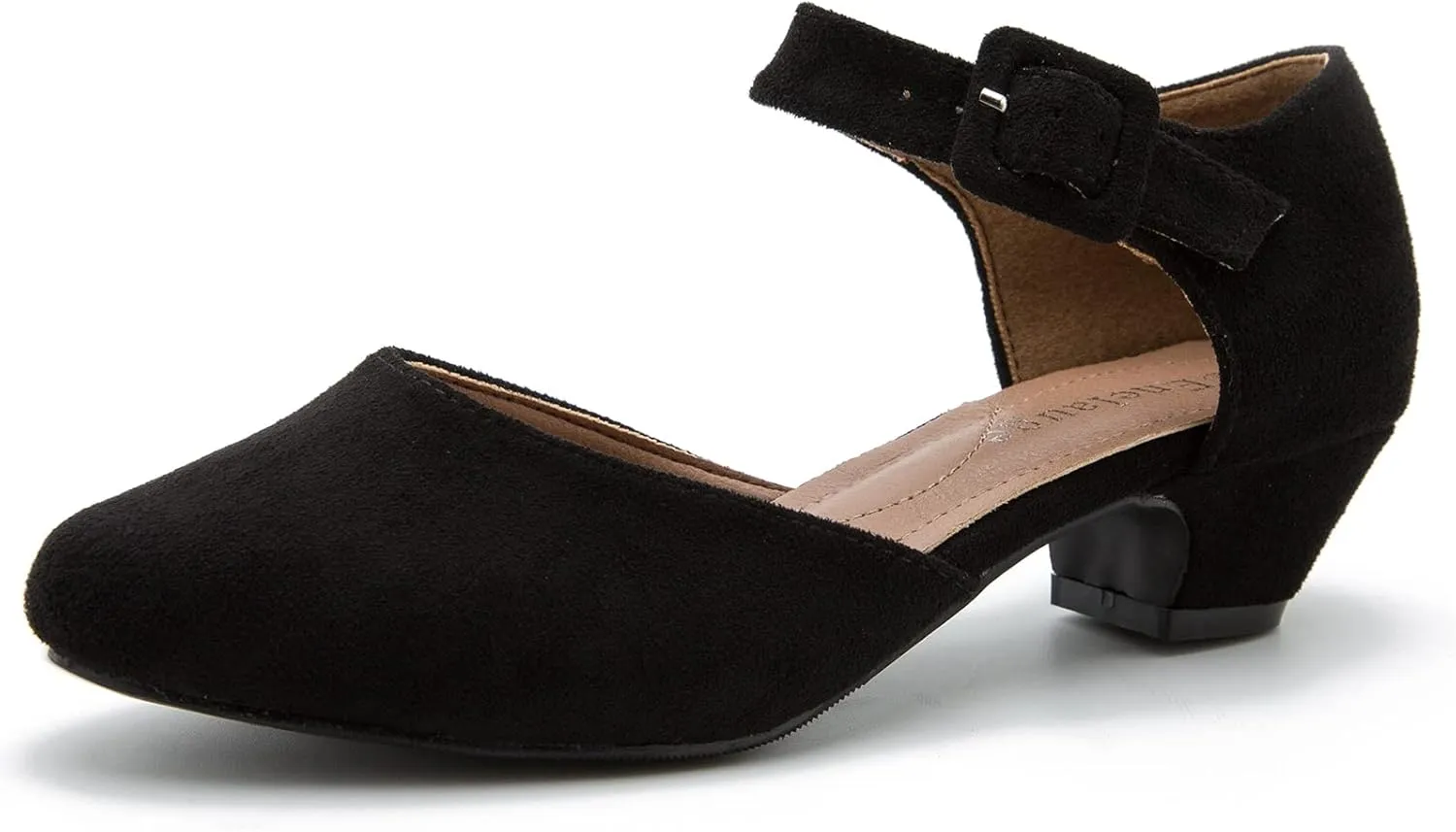 Enelauge Women's Ankle Strap Closed Toe Low Chunky Heel Dress Work Pumps