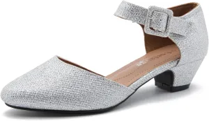 Enelauge Women's Ankle Strap Closed Toe Low Chunky Heel Dress Work Pumps