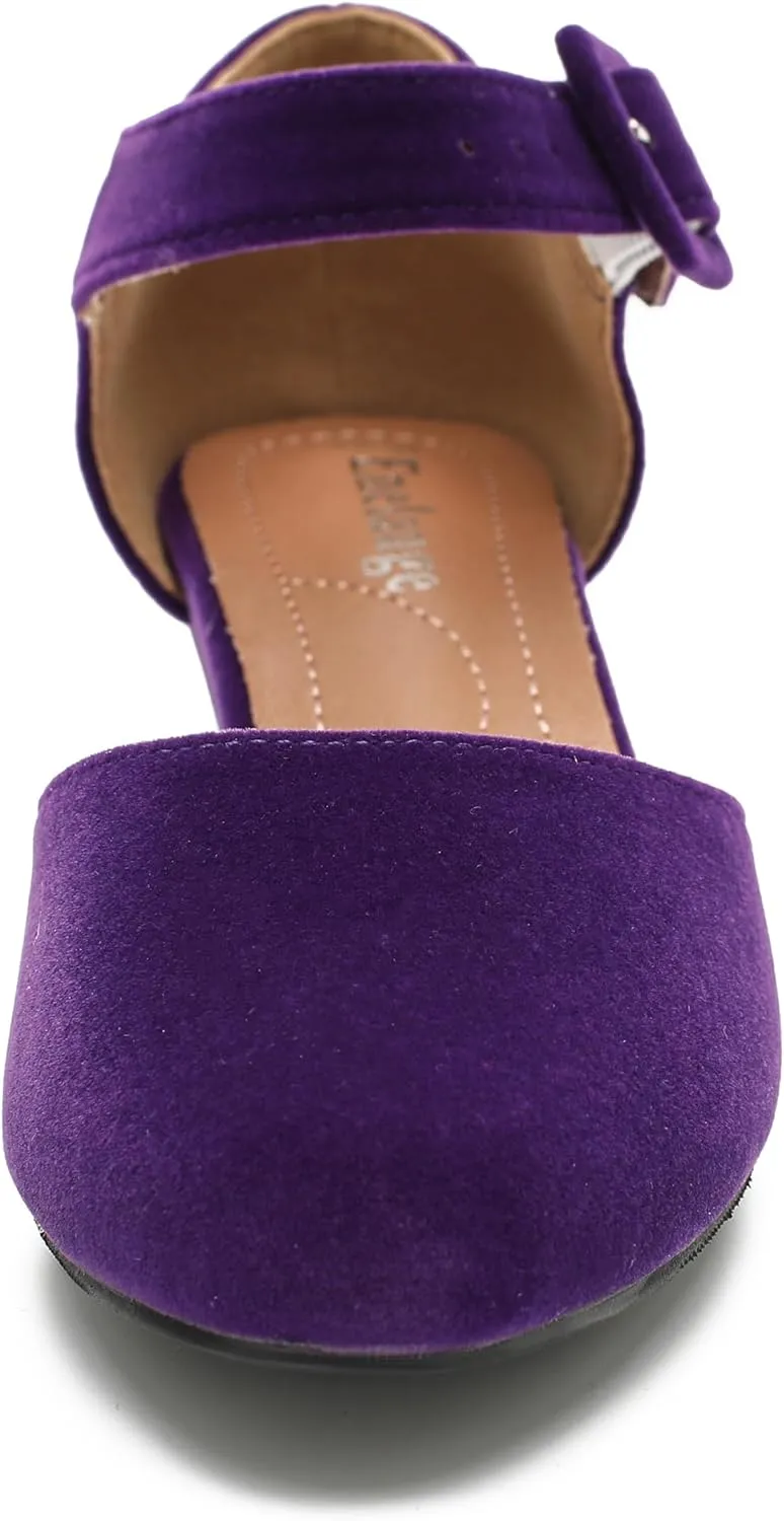 Enelauge Women's Ankle Strap Closed Toe Low Chunky Heel Dress Work Pumps