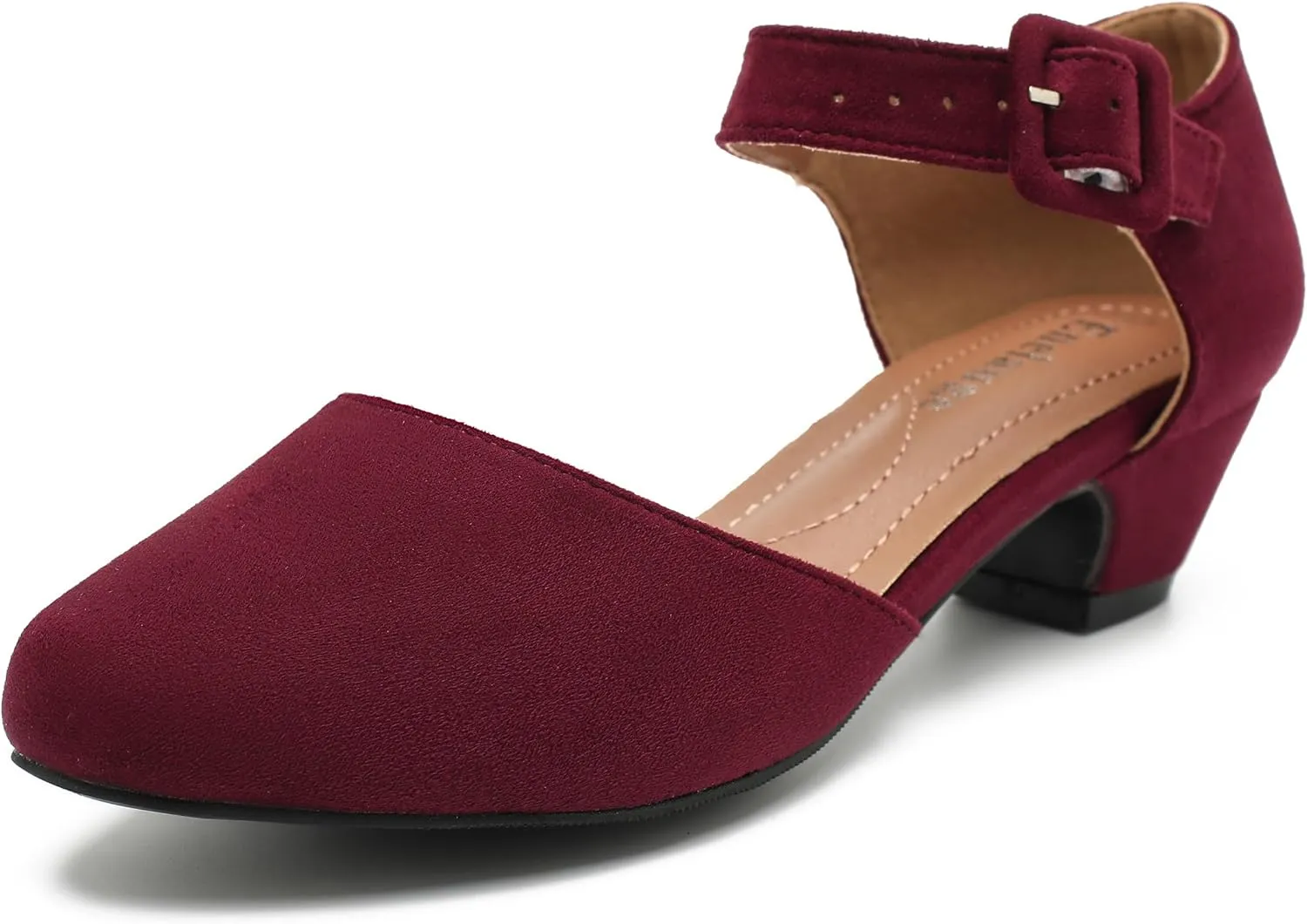 Enelauge Women's Ankle Strap Closed Toe Low Chunky Heel Dress Work Pumps