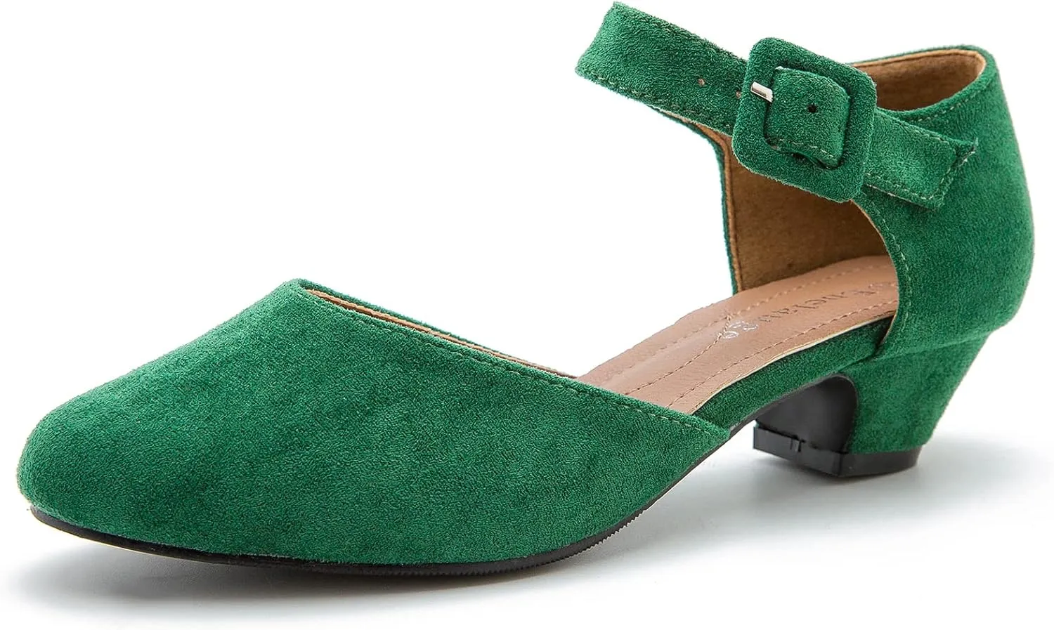 Enelauge Women's Ankle Strap Closed Toe Low Chunky Heel Dress Work Pumps