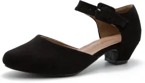 Enelauge Women's Ankle Strap Closed Toe Low Chunky Heel Dress Work Pumps