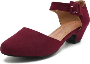Enelauge Women's Ankle Strap Closed Toe Low Chunky Heel Dress Work Pumps