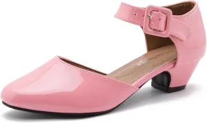 Enelauge Women's Ankle Strap Closed Toe Low Chunky Heel Dress Work Pumps