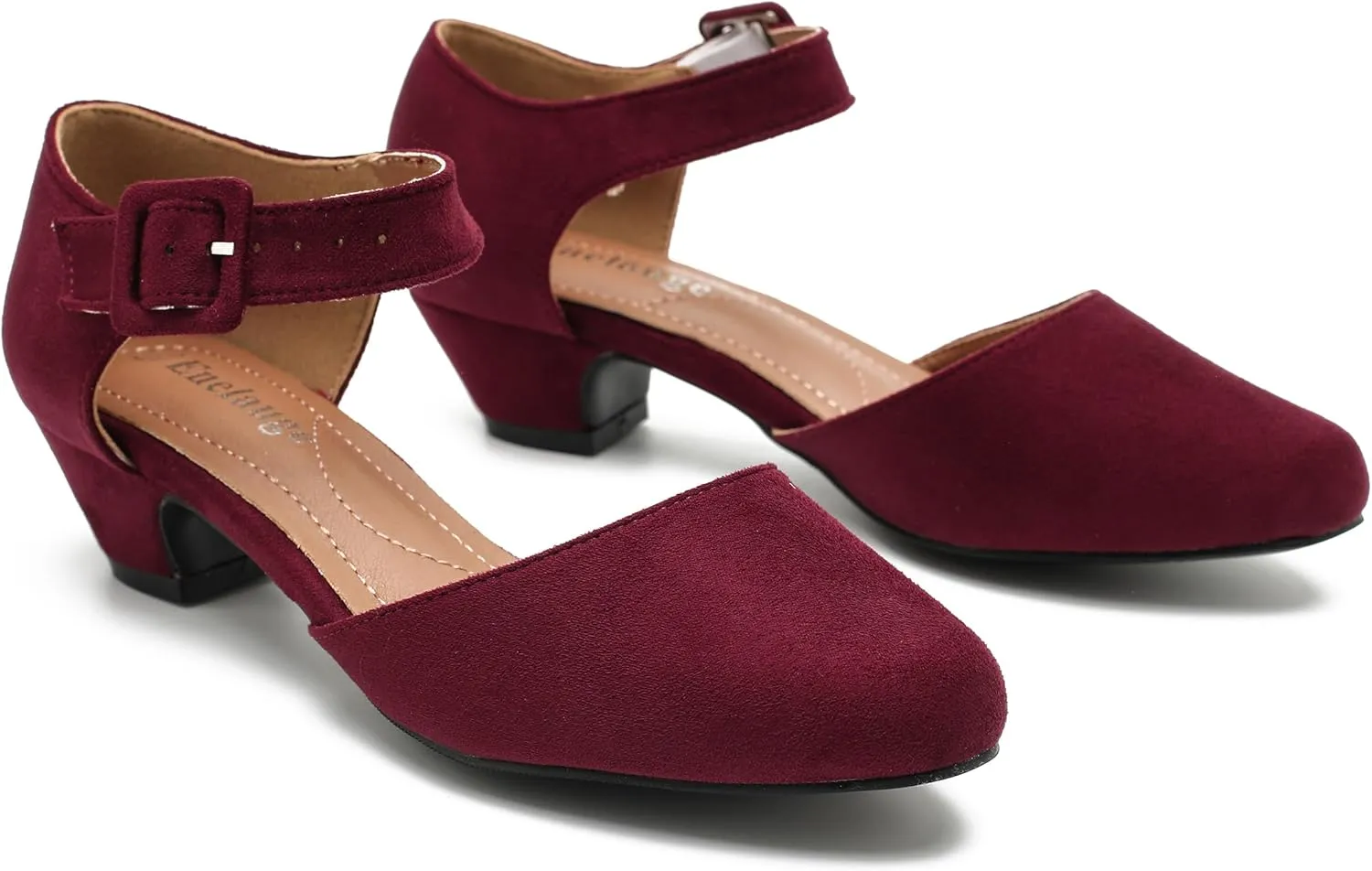 Enelauge Women's Ankle Strap Closed Toe Low Chunky Heel Dress Work Pumps