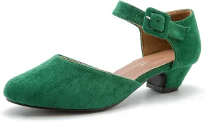 Enelauge Women's Ankle Strap Closed Toe Low Chunky Heel Dress Work Pumps