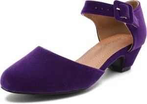 Enelauge Women's Ankle Strap Closed Toe Low Chunky Heel Dress Work Pumps