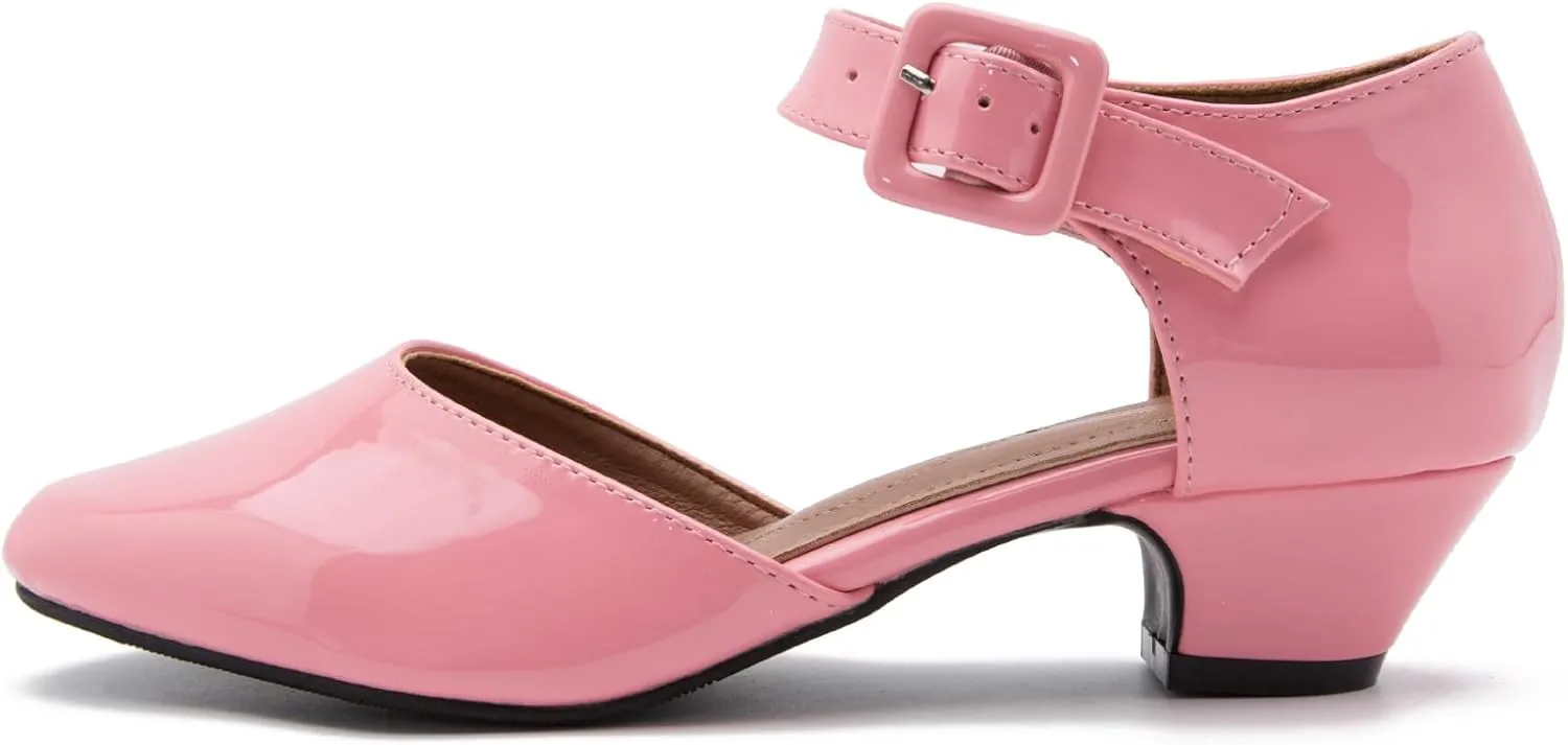 Enelauge Women's Ankle Strap Closed Toe Low Chunky Heel Dress Work Pumps