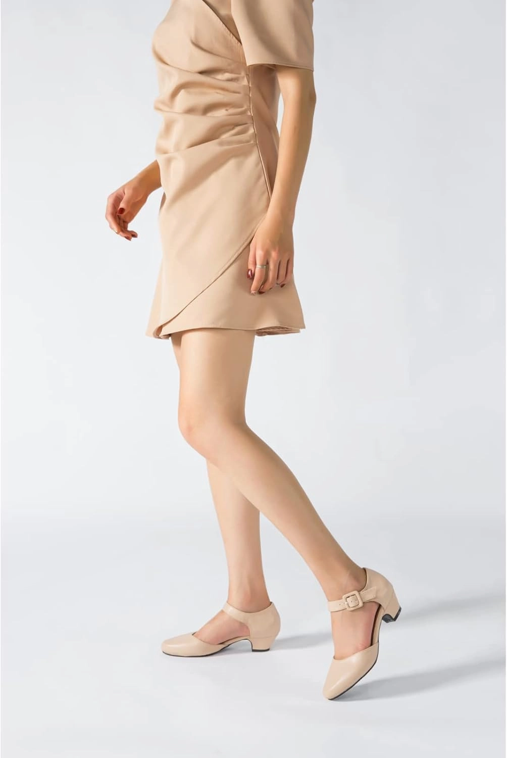 Enelauge Women's Ankle Strap Closed Toe Low Chunky Heel Dress Work Pumps