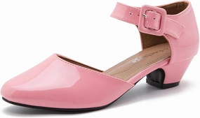 Enelauge Women's Ankle Strap Closed Toe Low Chunky Heel Dress Work Pumps