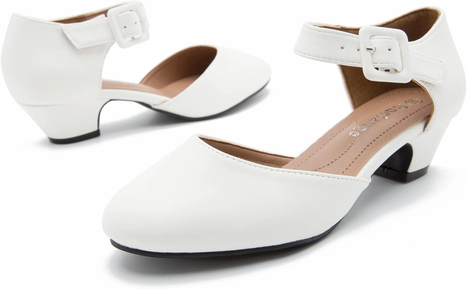 Enelauge Women's Ankle Strap Closed Toe Low Chunky Heel Dress Work Pumps