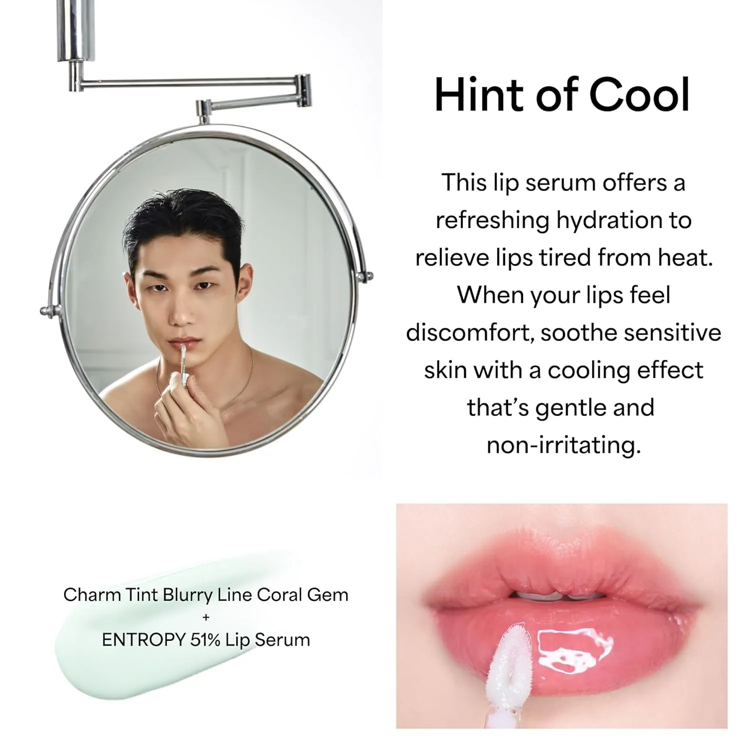ENTROPY Makeup Charm Ultra Glossy Lip Serum, Nourish Lip Care with Amino Complex, Hydrating, Cooling Care, Non-Sticky, High Shine Finish, Crystal Clear