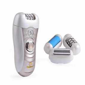 Epitome 3 in 1 Lady Wet or Dry Rechargeable Hair Removal Kit (Trimmer, Epilator, Callus Remover) with 2 Mode Power Switch, LED Hair Shaver for Arm, Underarm & Legs (Gold)