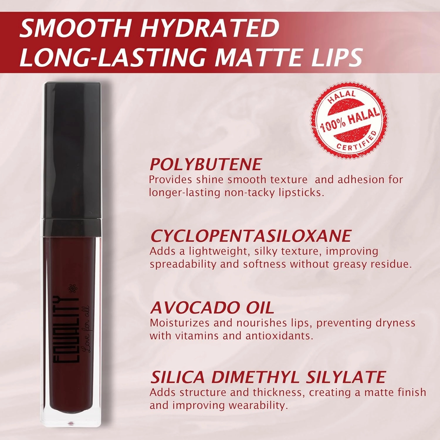 EQUALITY Liquid Velvet Lipstick Longwear ﻿No-Budge, Highly pigmented Lightweight, Dries to Matte Velvet Creamy Liquid Lipcolor Makeup, 6 g, 0.21 oz - Rehab