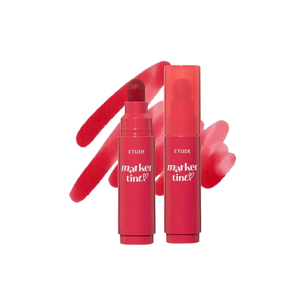 ETUDE Dear Darling Marker Tint #1 Raspberry Pop (5g) | Hydrating & Long Lasting Lip Stain | High Pigmented Lip Maker with Easy Drawing Tip | Korean Daily Lip Tint, Korean Makeup, Kbeauty