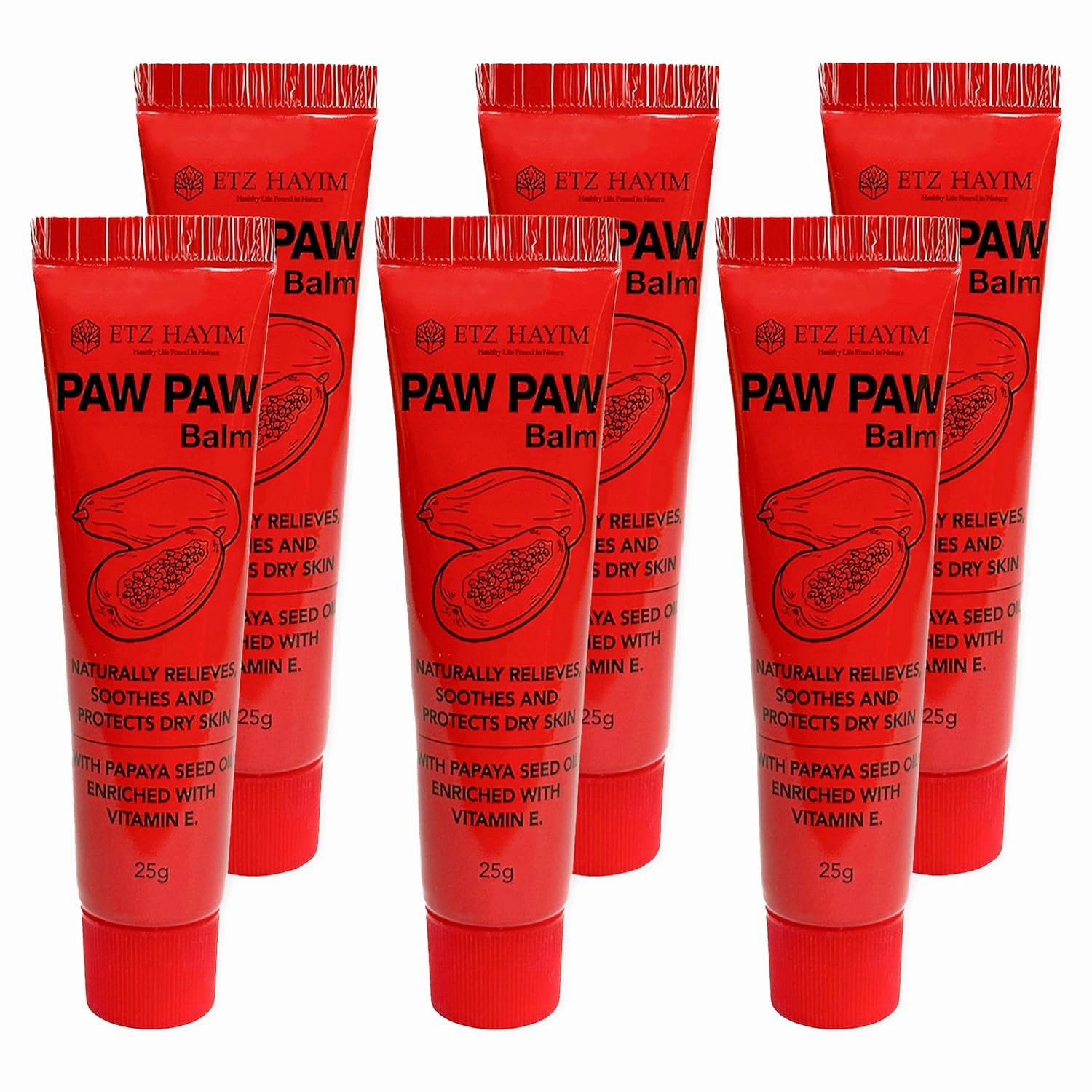 ETZ HAYIM Paw Paw Ointment 25g - Pack of 6 Multi-Purpose Balm, for Lips, Skin, Hair, Cuticles, Nails and Beauty Finish. Made in Australia. Papaw enriched with vitamin E.