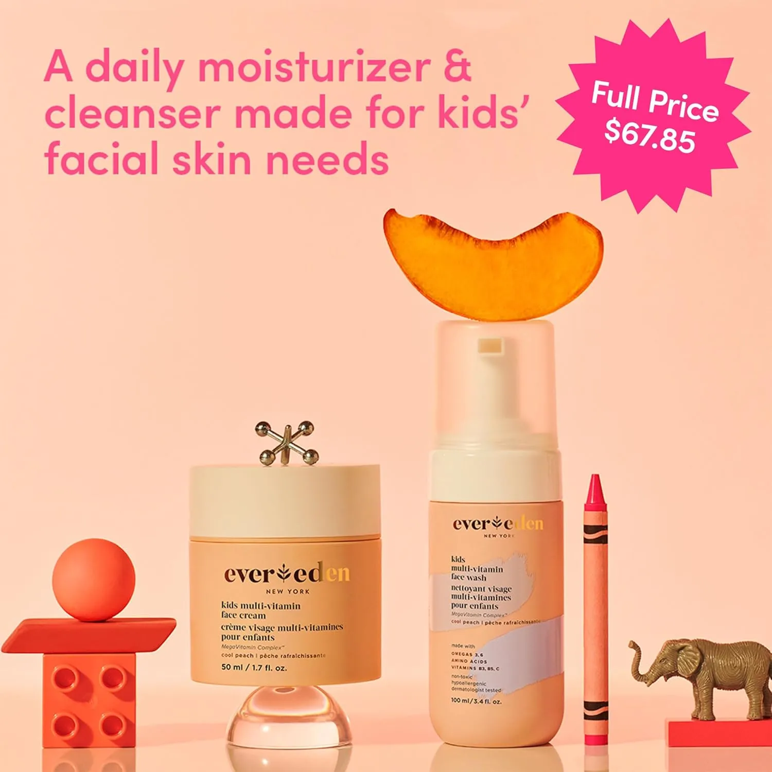 Evereden Happy Kids Skin & Lips Routine - Multi-Vitamin Face Wash & Face Cream Peach & Tinted Lip Oil Sakura Pink Set - Clean & Vegan Skin Care for Kids 3  - Moisturizing, Nourishing, & Protective