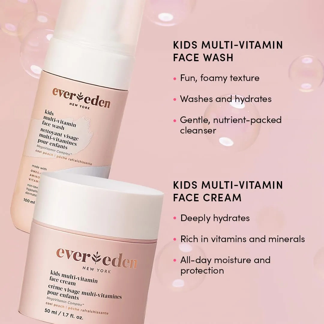 Evereden Happy Kids Skin & Lips Routine - Multi-Vitamin Face Wash & Face Cream Peach & Tinted Lip Oil Sakura Pink Set - Clean & Vegan Skin Care for Kids 3  - Moisturizing, Nourishing, & Protective