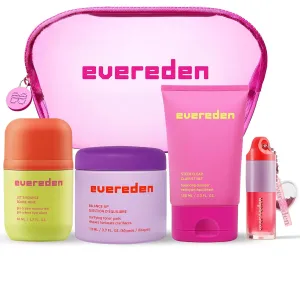 Evereden Preppy Teen Skincare Collection & Lip Gloss Set - Triple Green Tea Cleanser Teen Face Wash, Gel-Cream Moisturizer, Toner Pads for Face & Tinted Non-Toxic Lip Gloss Ruby Red