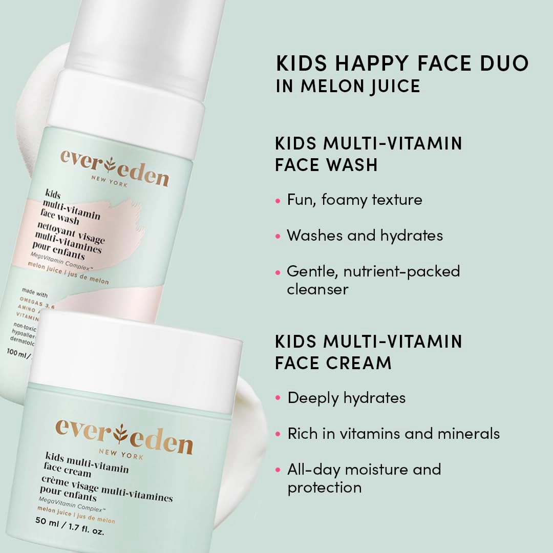 Evereden Happy Kids Skin & Lips Routine - Multi-Vitamin Face Wash & Face Cream Melon & Tinted Lip Oil Sakura Pink Set - Clean & Vegan Skin Care for Kids 3  - Moisturizing, Nourishing, & Protective