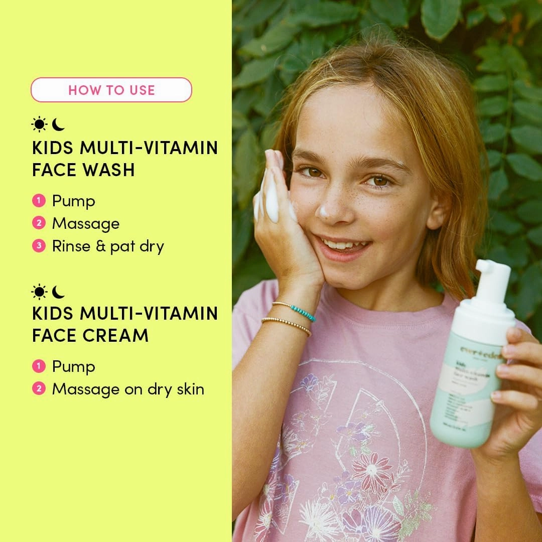 Evereden Happy Kids Skin & Lips Routine - Multi-Vitamin Face Wash & Face Cream Melon & Tinted Lip Oil Sakura Pink Set - Clean & Vegan Skin Care for Kids 3  - Moisturizing, Nourishing, & Protective