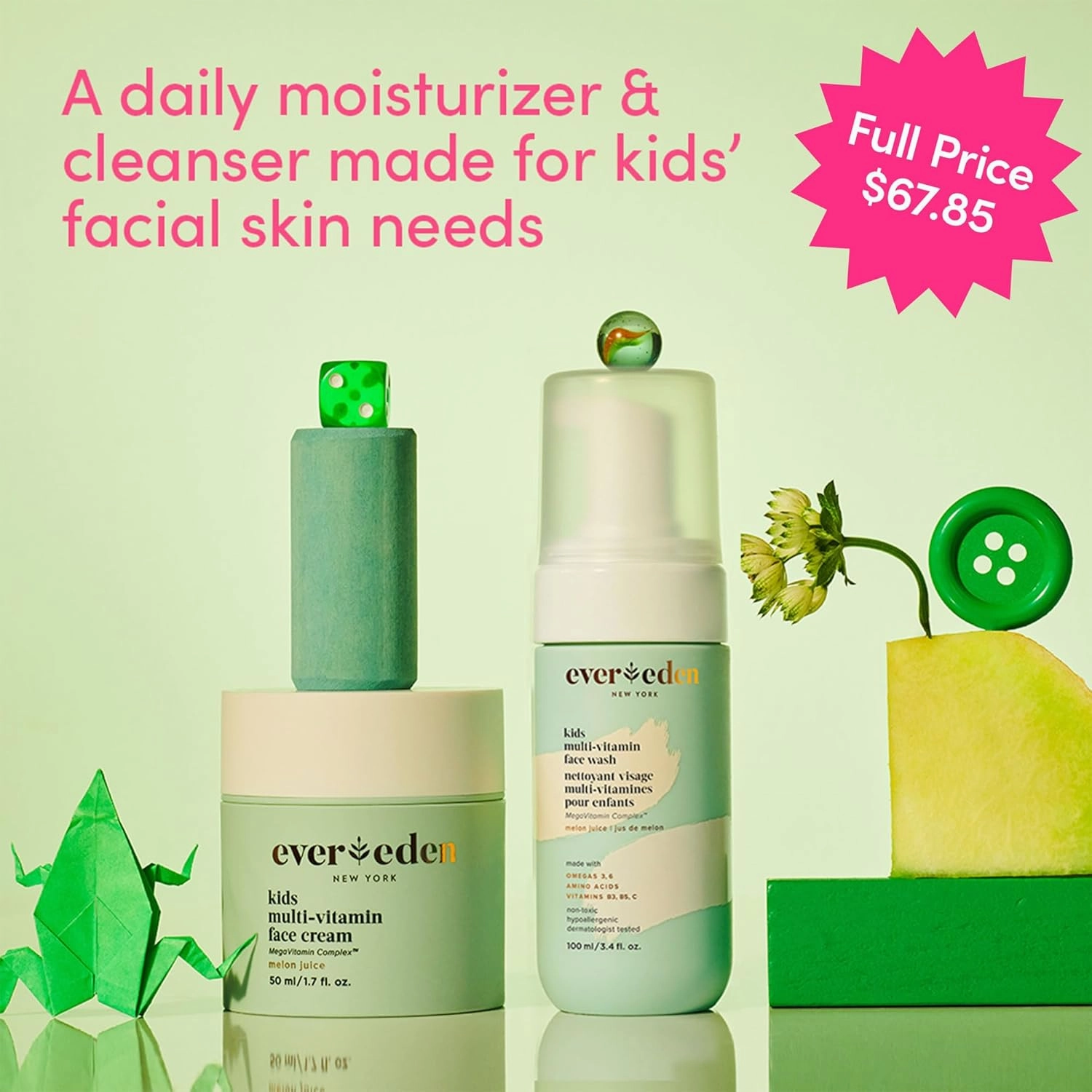 Evereden Happy Kids Skin & Lips Routine - Multi-Vitamin Face Wash & Face Cream Melon & Tinted Lip Oil Sakura Pink Set - Clean & Vegan Skin Care for Kids 3  - Moisturizing, Nourishing, & Protective