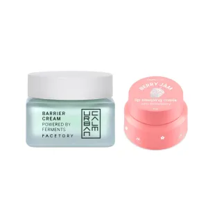 FACETORY Berry Jam Lip Sleeping Mask and Urban Calm Barrier Cream Bundle - Nourishing and Moisturizing Skincare Set - 1 Lip Mask and 1 Moisturizer - for Dry, Flaky Lips and Dry Skin