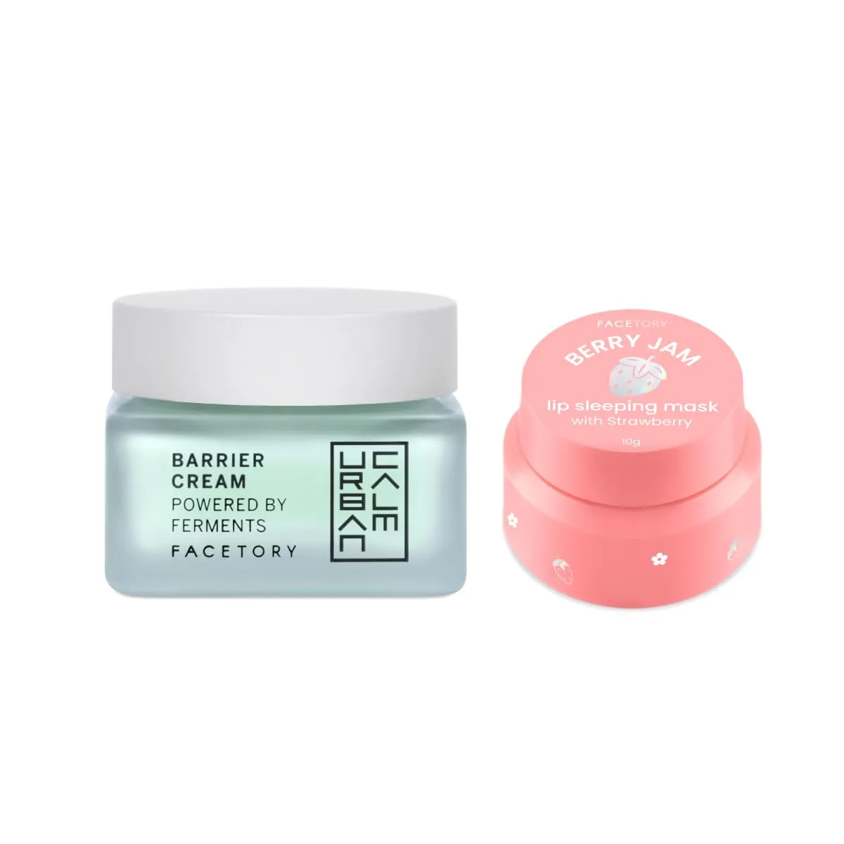 FACETORY Berry Jam Lip Sleeping Mask and Urban Calm Barrier Cream Bundle - Nourishing and Moisturizing Skincare Set - 1 Lip Mask and 1 Moisturizer - for Dry, Flaky Lips and Dry Skin