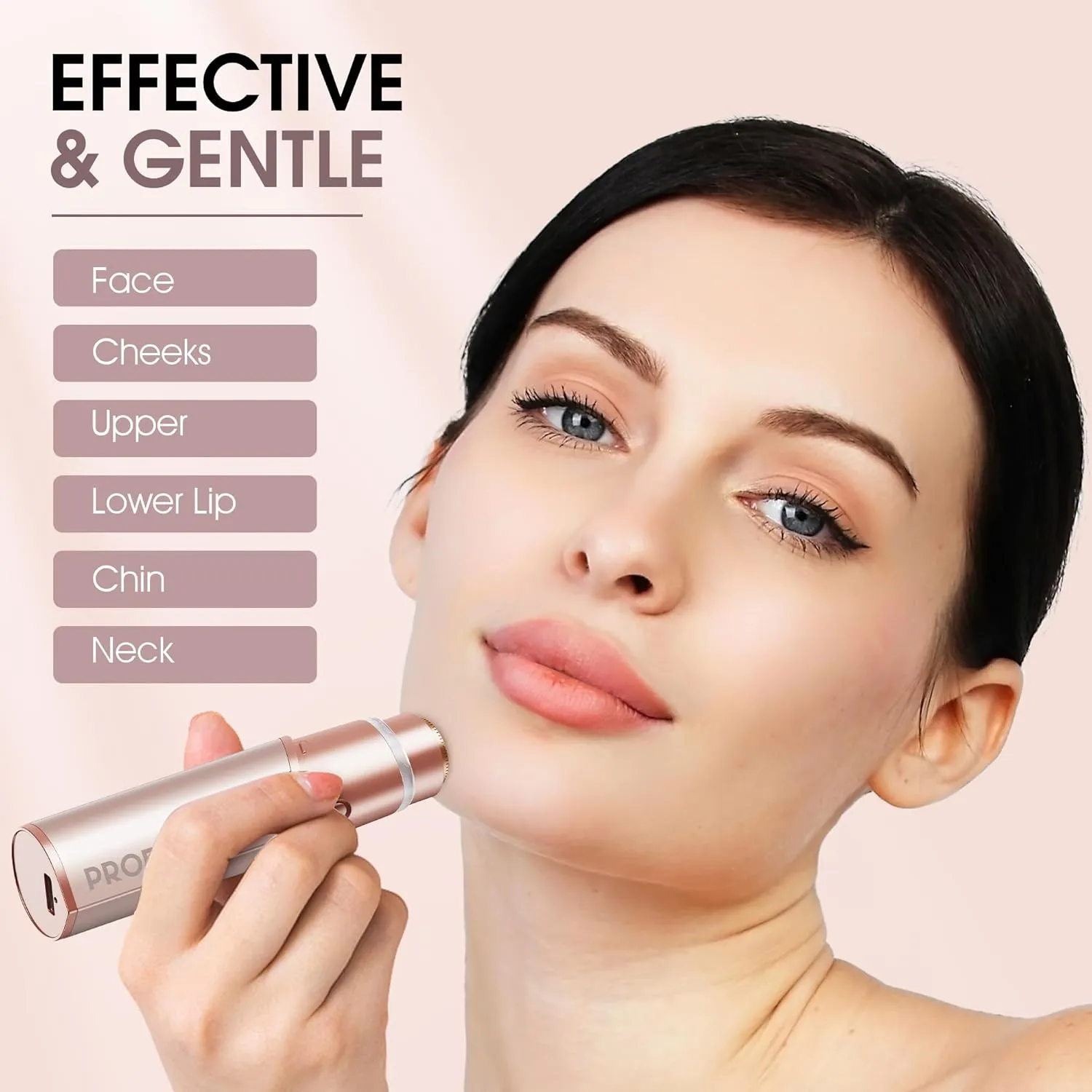 Facial Hair Removal for Women: Electric Hair Removal Device - Rechargeable Painless Face Razor for Chin Upper Lip Peach Fuzz with Light (Rose Gold)