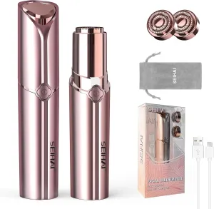Facial Hair Removal for Women, Electric Painless Rechargeable Facial Hair Remover for Face, Lip, Chin with 2 Replacement Heads