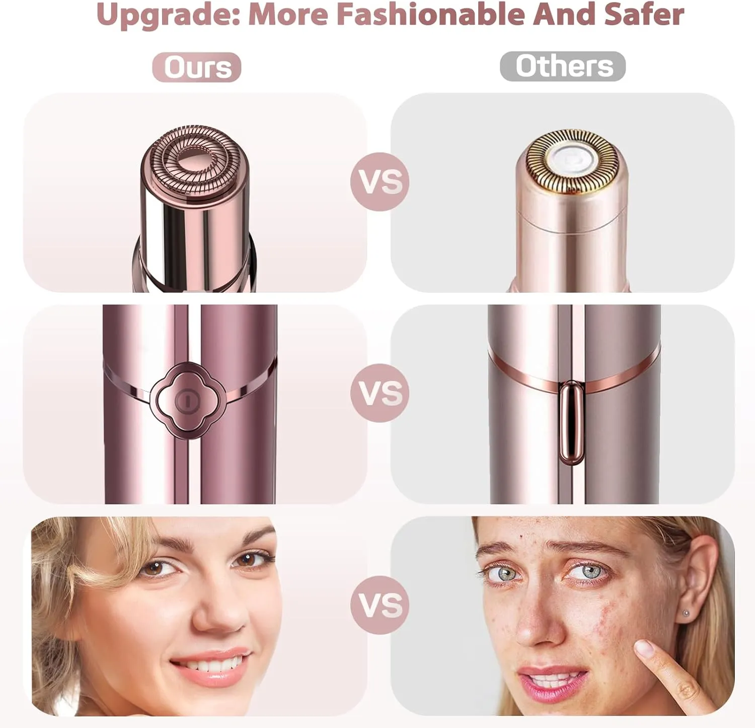 Facial Hair Removal for Women, Electric Painless Rechargeable Facial Hair Remover for Face, Lip, Chin with 2 x Replacement Heads