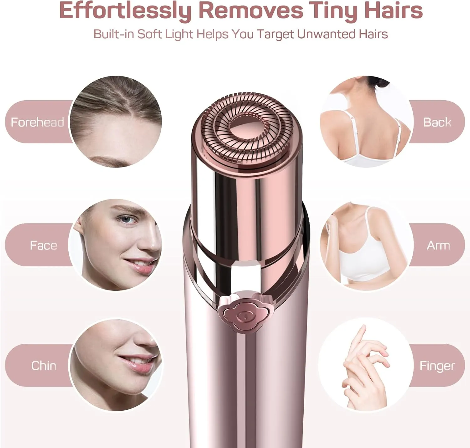Facial Hair Removal for Women, Electric Painless Rechargeable Facial Hair Remover for Face, Lip, Chin with 2 x Replacement Heads