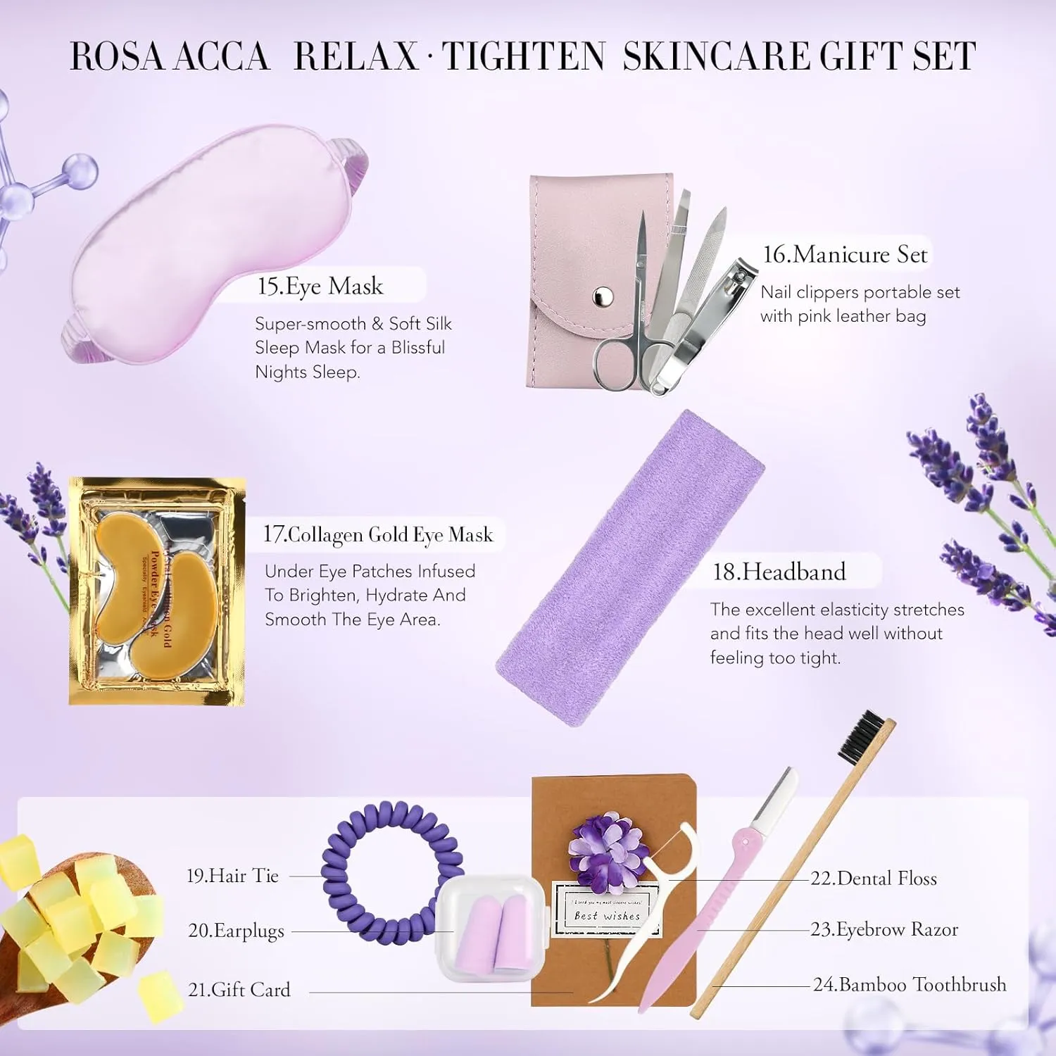 Facial Skin Care Set & Spa Kit - Mothers Day Gift Ideas, Self-care Relaxation Gifts, Skin Care Collection with Essential Oils, Hyaluronic Acid, Vitamin E. (Lavender)