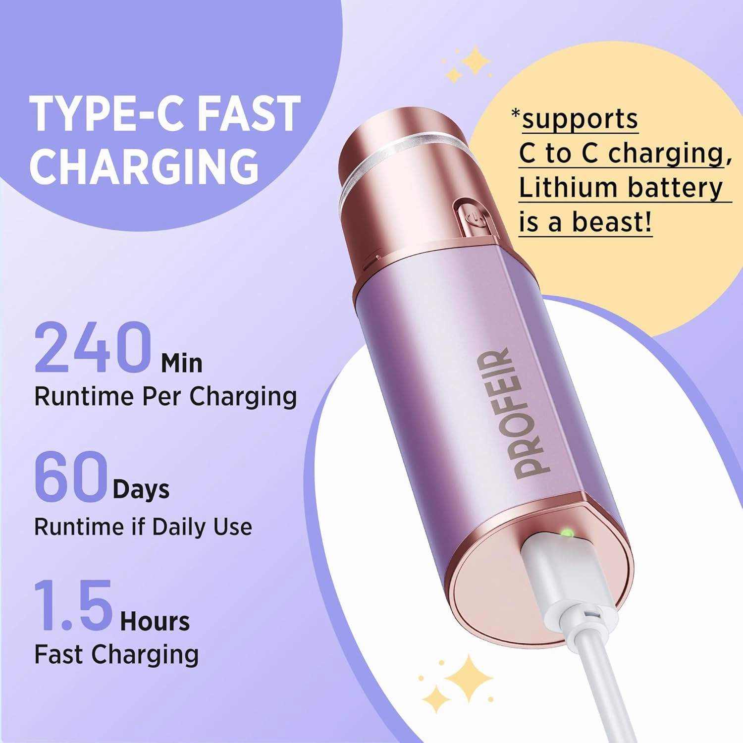 Facial Hair Removal for Women: Electric Razor for Smooth Skin Painless Trimmer Rechargeable Shaver for Upper Lip Peach Fuzz Chin Pocs Hair at Home Travel with 2 Replacement Heads(Purple)