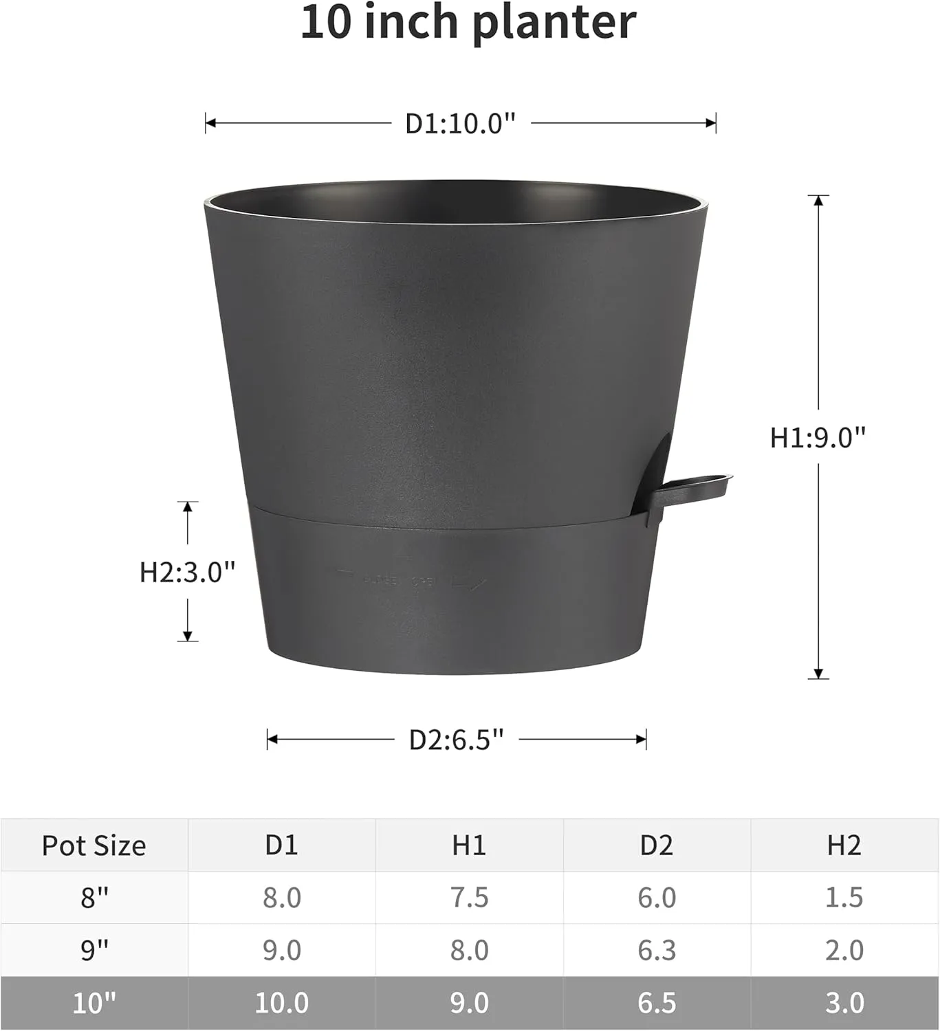 FaithLand 2-Pack 10 Inch Planter Pots for Indoor Outdoor Plants, Self Watering Flower Pots with Deep Reservoir, Black …